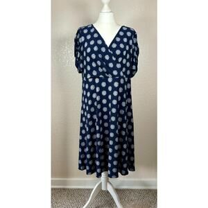 NEW Tommy Hilfiger Women Fit & Flare Knee Length Dress Short Sleeve Navy Midi 16
